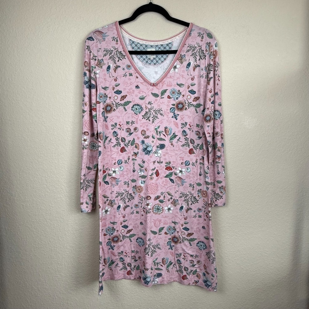 Pip Studio Floral Print Pink Nightgown Woodland Nature Cottagecore Whimsy Sz L